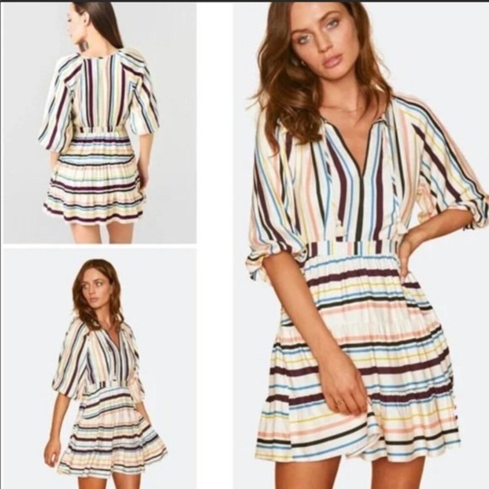 Anthropologie Lost + Wander Patti Puff Sleeve Striped Ruffle Tassle Dress